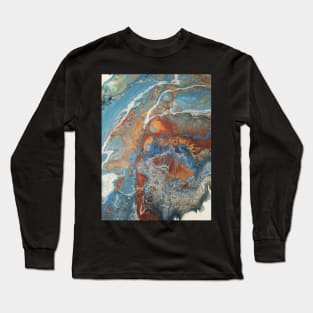 Acrylic Pour in Blue and Grey Long Sleeve T-Shirt